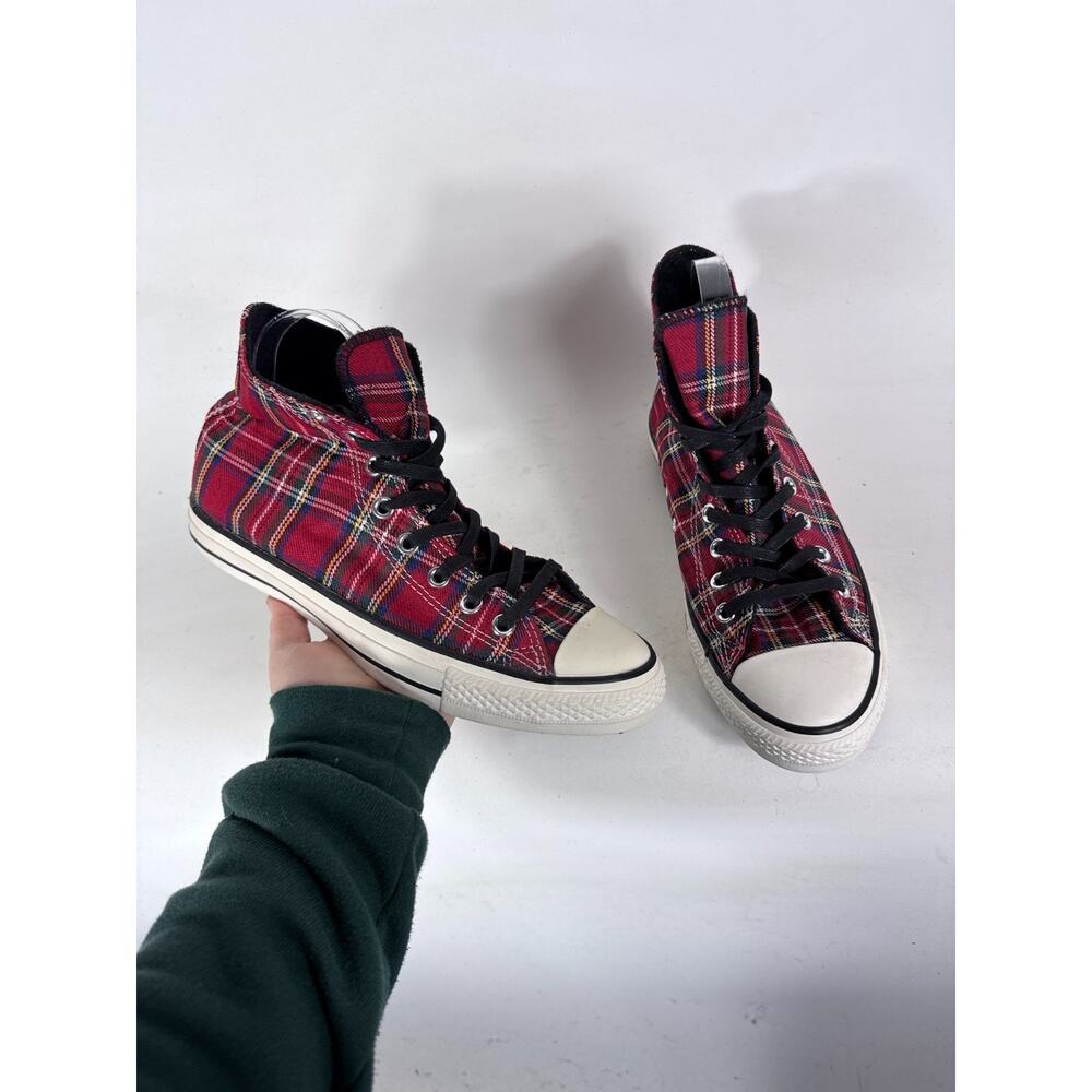 Converse All Star Womens 10.5 Red Textile Plaid Tartan High Top Comfort Sneakers